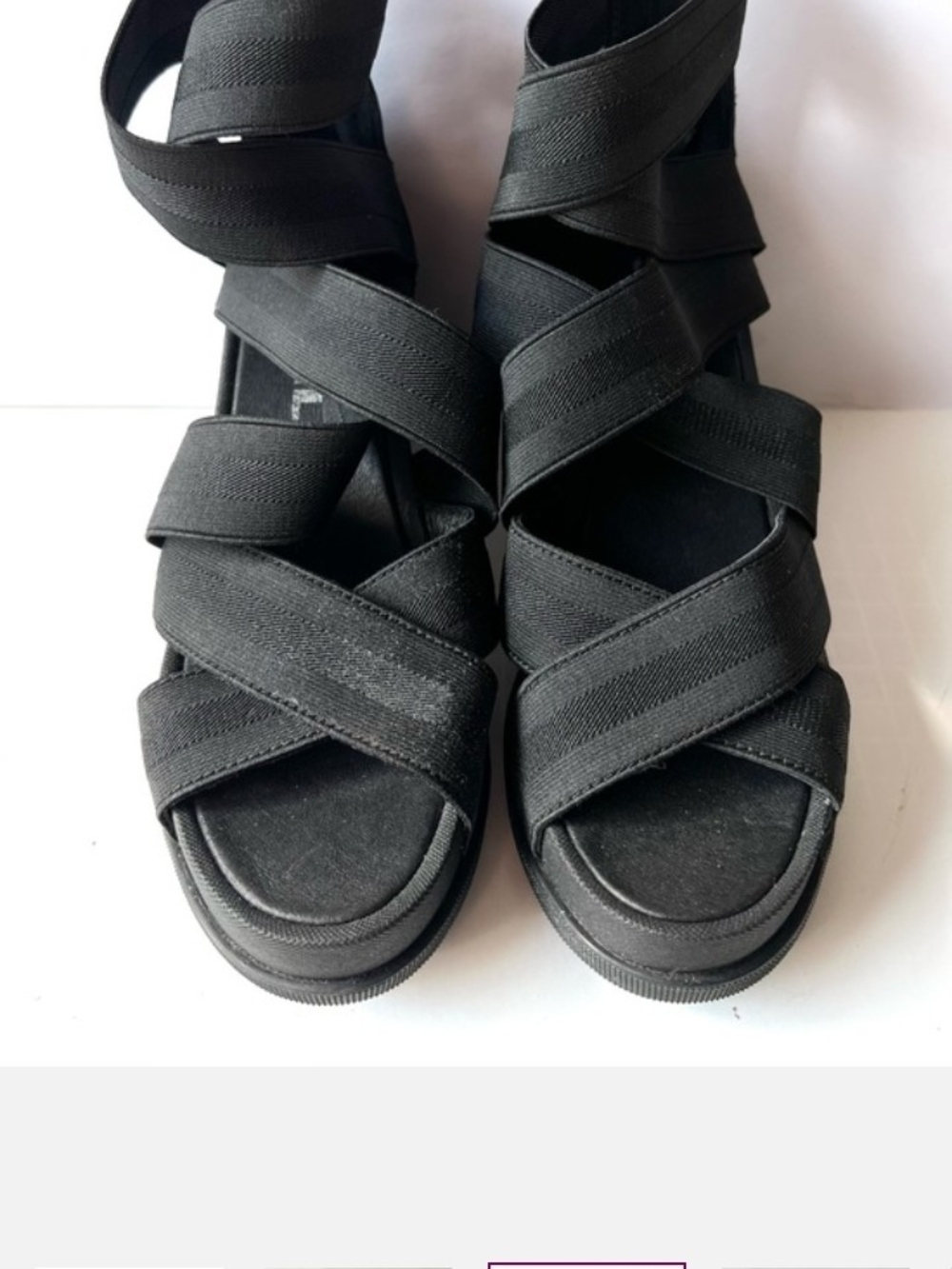 Sorel Black Crisscross Elastic Platform Sandals